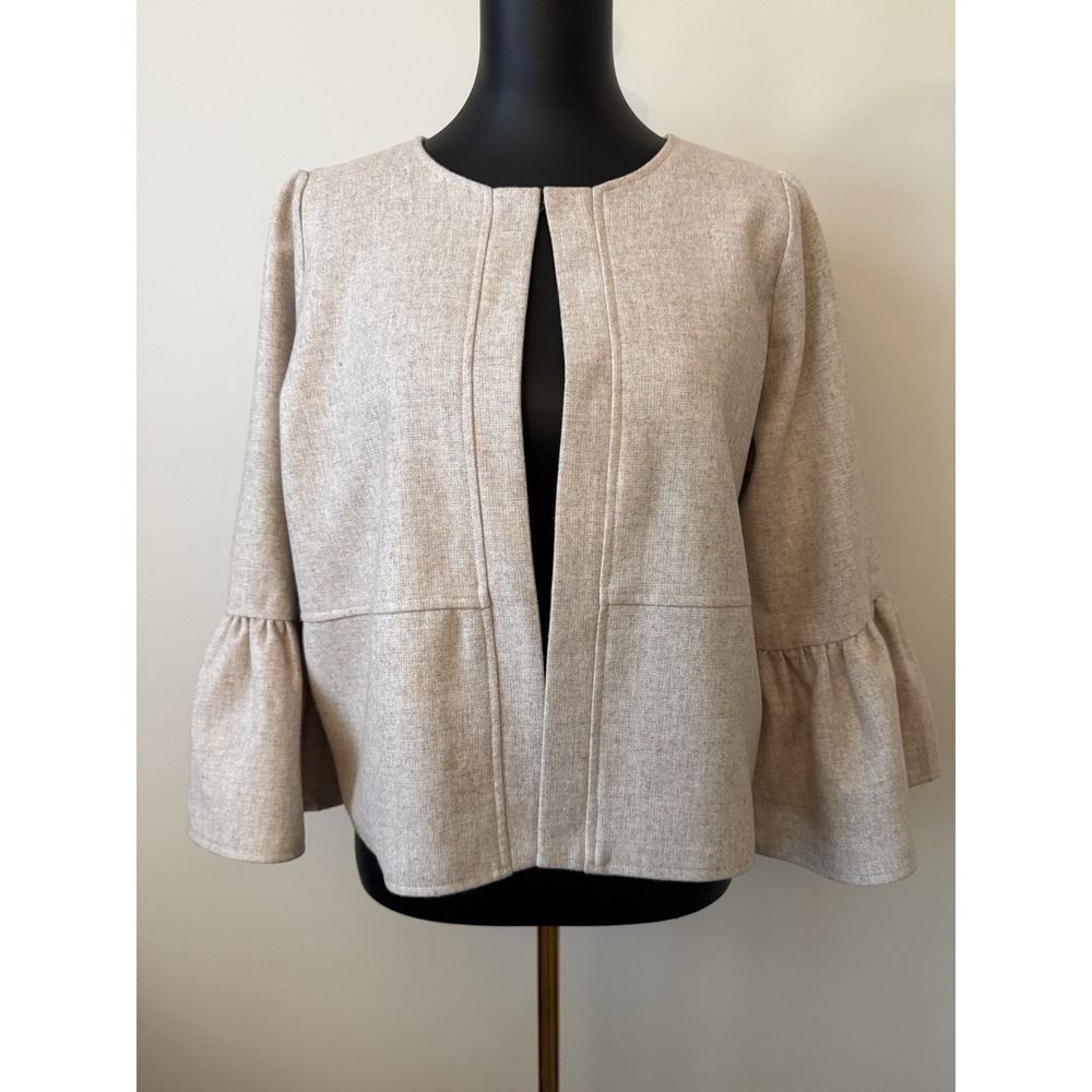 Line & Dot Women's L Beige Bell Sleeve Wool Blend Blazer Jacket Bell Sleeve